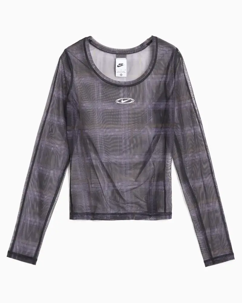 T-shirt à carreaux manches longues Nike Sportswear Mesh Femme Noir